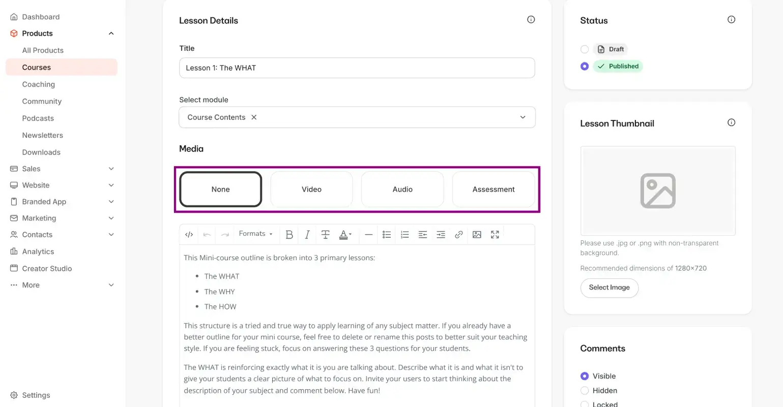 A screenshot of Kajabi's teacher dashboard.