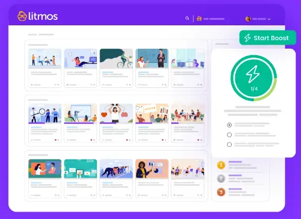 a screenshot of a sample of SAP Litmos user interface with sample courses and progress tracking