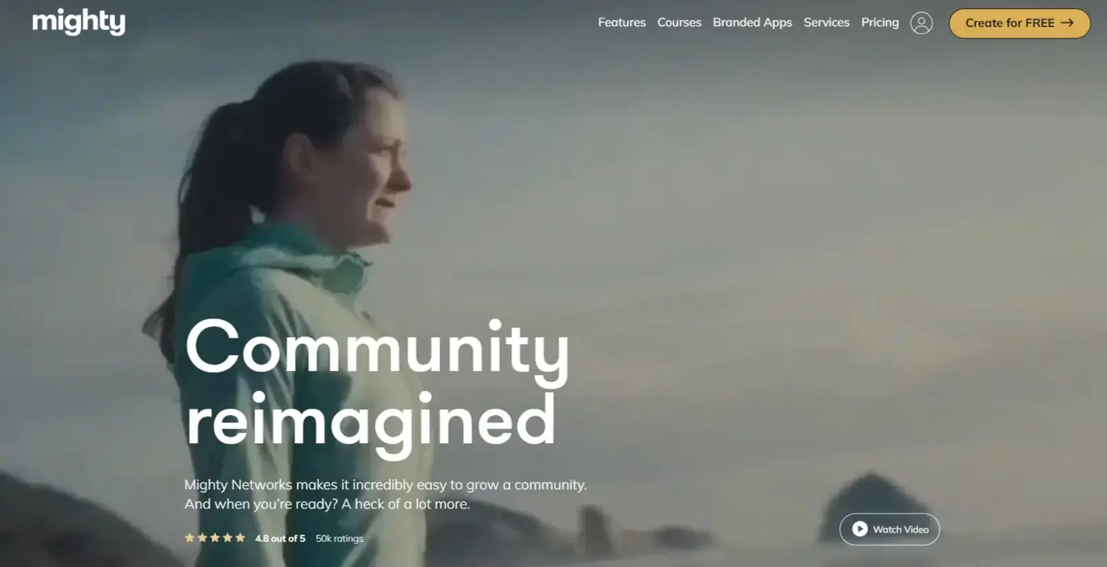 A screenshot showing parts of Mighty Networks' home page.