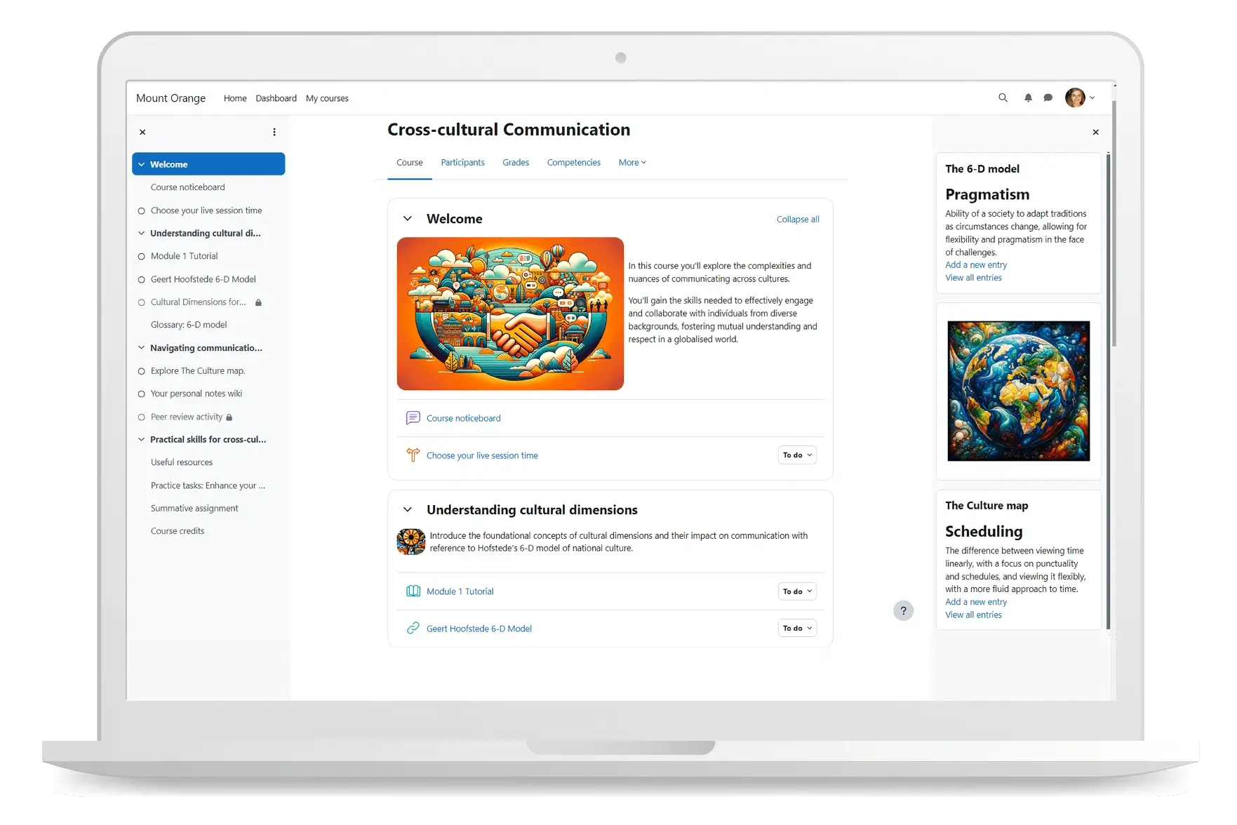 Moodle course on Cross-cultural communication with modules and next steps
