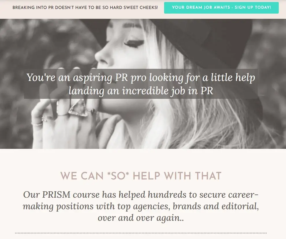 Prism course landing page copy.