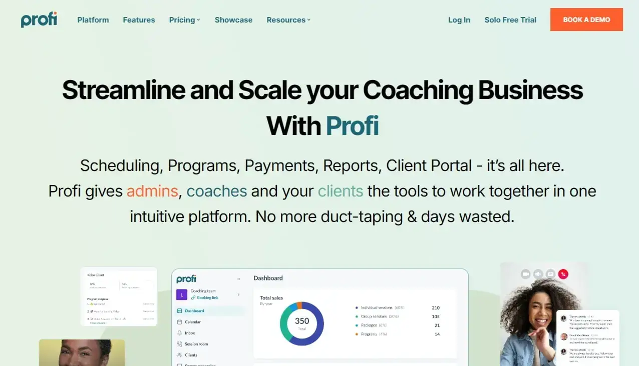 A screenshot showing part of Profi's home page. 