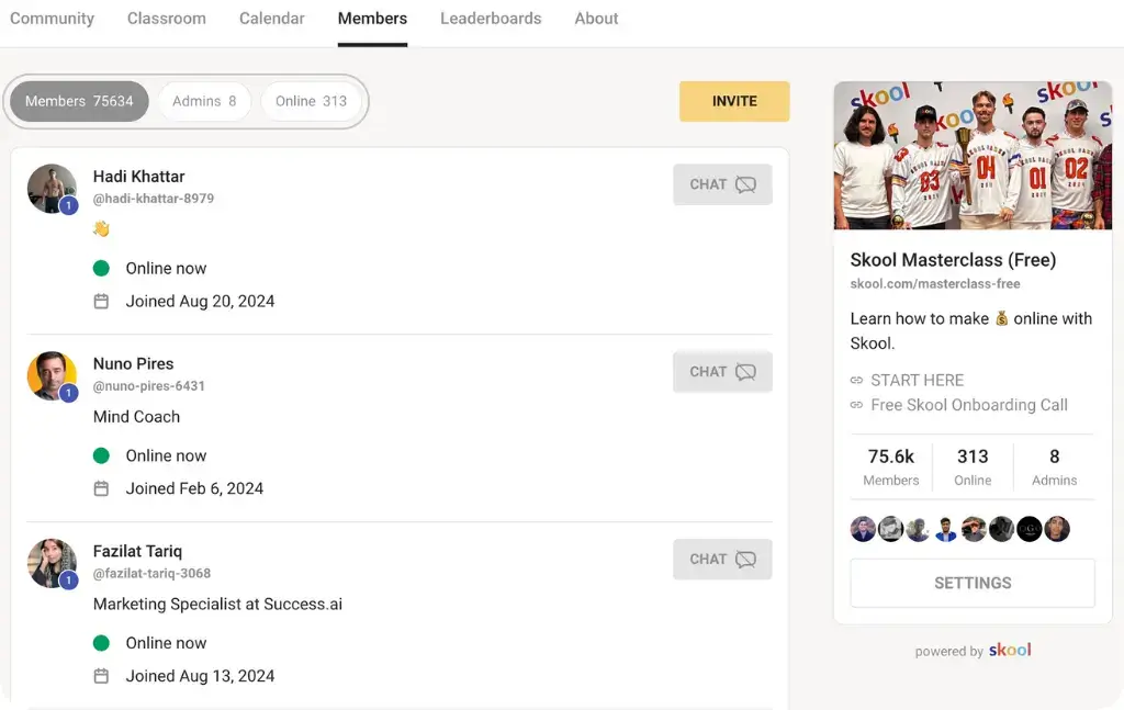 An image showing Skool's dashboard.