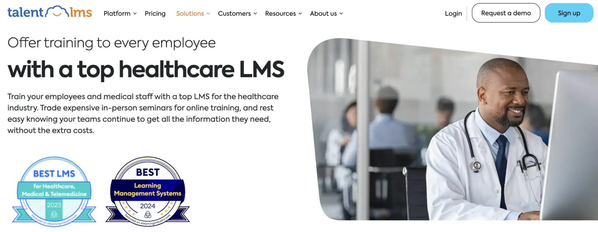A screenshot showing parts of TalentLMS landing page.