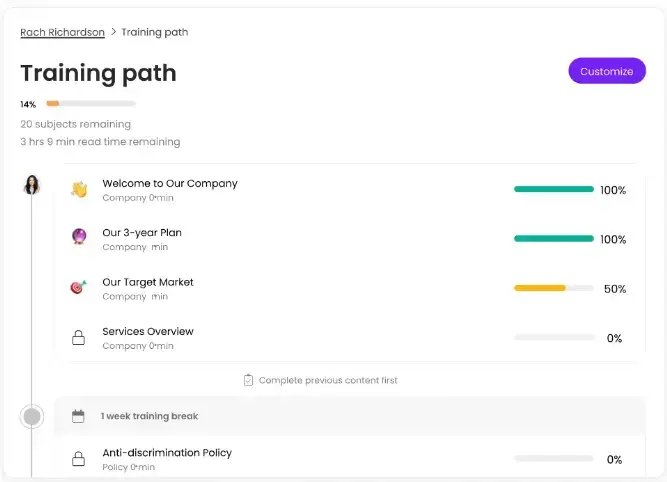a screenshot of Trainual's training path inside its learner user interface